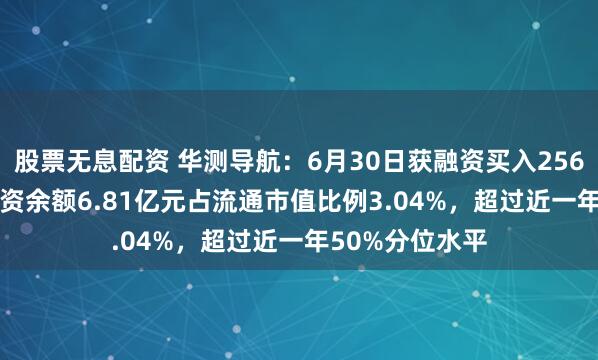 股票无息配资 华测导航：6月30日获融资买入2568.92万元，融资余额6.81亿元占流通市值比例3.04%，超过近一年50%分位水平